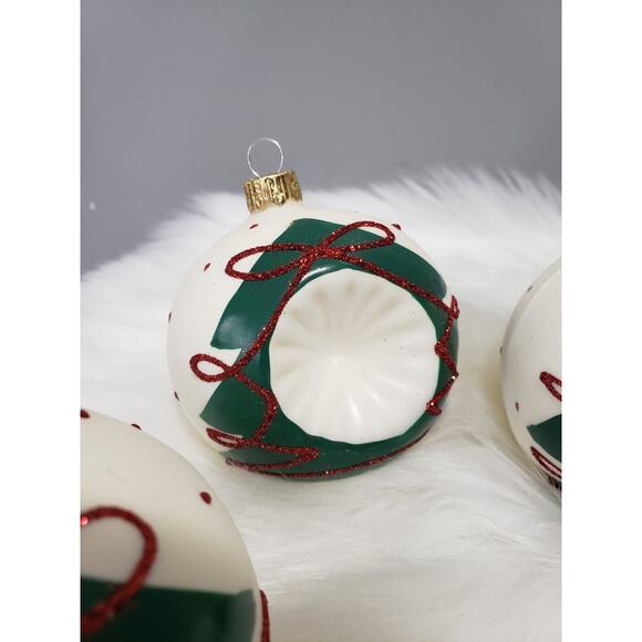 Lot 7 VITBIS Christmas Ornaments glitter Glass Round 3" Indent milk tree painted - Picture 11 of 14